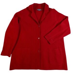 Jessica Holbrook Red Fleece Button Up Cardigan Jacket Womens Large L Pocket Coat
